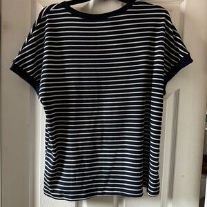 Oversized Navy and White Striped Women's Waffle Knit Top NWOT
